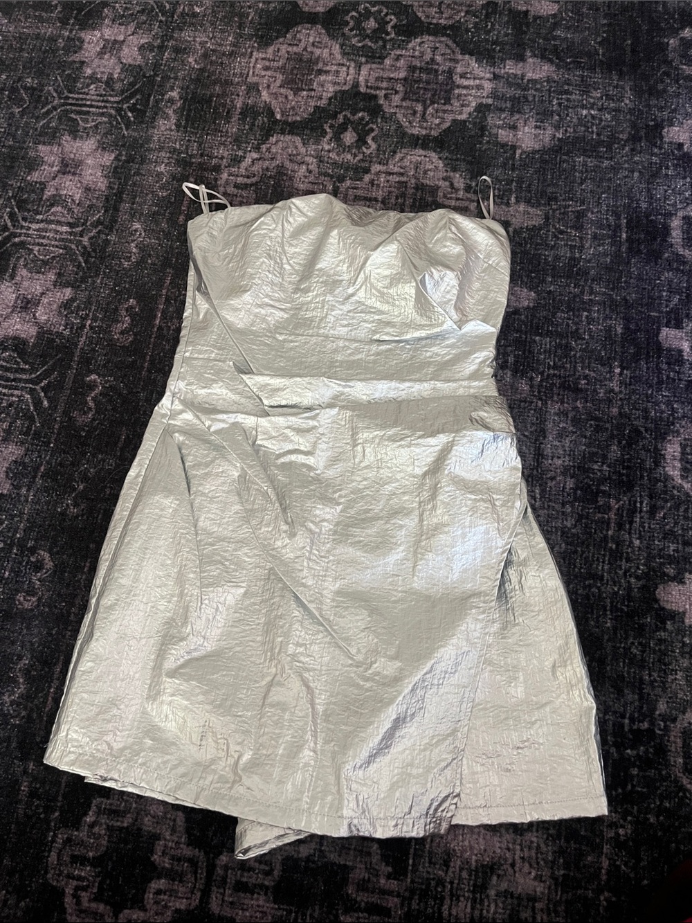Zara Silver Strapless Metallic Mini Skort Dress
